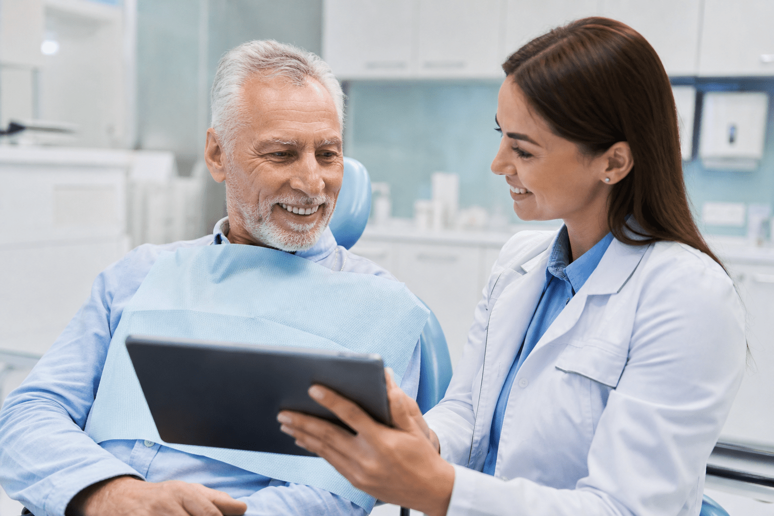 Senior receiving dental care at a modern dental office